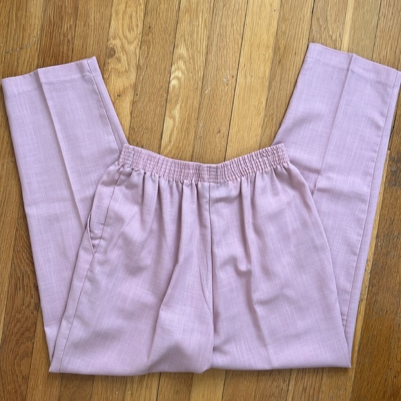 Vintage Dusty Rose Pink Elastic Waist Pleated Easy Summer Pants Trousers - Picture 8 of 12